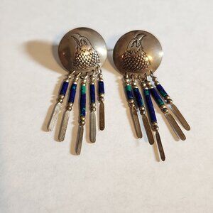 Vintage Sterling Silver Native American Style Concho Dangle Earrings